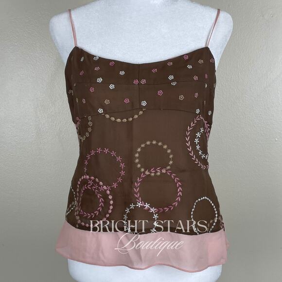Rare Silk Top Brown Pink Embroidered ASO Friends Rachel Green Y2K Vintage - Picture 5 of 10
